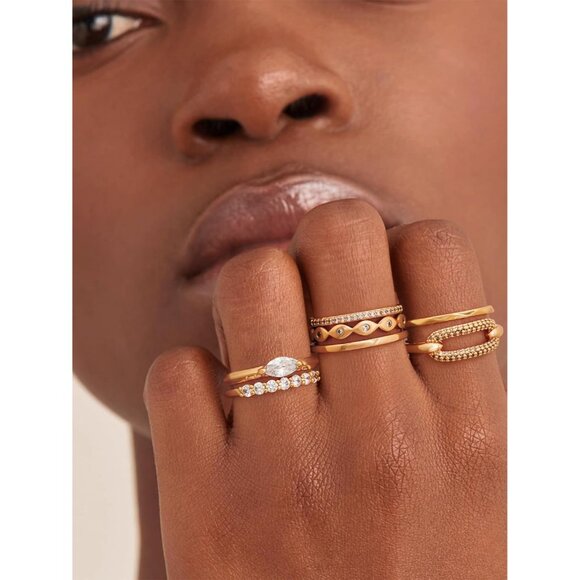 Women's Paperclip Cubic Zirconia 14K Gold Plated Minimalist Stack Ring - Picture 2 of 7